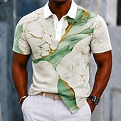 cheap Men's Geometric Polo-Men's Marble Polo Shirts Short Sleeve Polo Shirts Collared Shirts Lapel Casual Athleisure 3D Print Buttons Spring &amp; Summer Blue Purple Green
