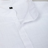 cheap Classic-Men Shirt Linen Shirt Summer Shirt Band Collar Shirt Button Up Shirt Plain Casual Daily Black+White+Gray Black+Blue+Gray White+Gray+Blue Orange+Gray+Black Short Sleeve Stand Collar Summer Clothing