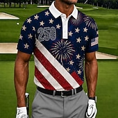 cheap Patriotic 250 Polos-4th of July 2026 250th Men's American Flag Golf Sports Polo Shirts Short Sleeve Polo Shirts Collared Shirts Casual Athleisure 3D Print Buttons Breathable Mesh Summer Spring Blue 1 Blue 3# Blue 2#