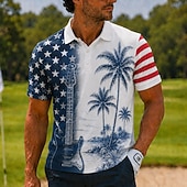  2026 250. Męskie amerykańskie koszulki polo z flagą USA Palm Tree Hawaiian Krótki rękaw Koszule polo z kołnierzykiem Casual Athleisure 3D Druk Guziki Oddychająca Siatka Wiosna i Lato Niebieska 1