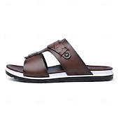 ieftine Șlapi Bărbați &amp; Flip-Flops-Sandale bărbătești maro cu toc plat – sandale de vară cu vârful deschis, respirabile, încălțăminte confortabilă de resort pentru croaziere, călătorii, la piscină și timpul liber de zi cu zi