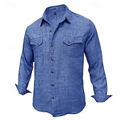 abordables Vacances-Hommes Chemise Chemise en lin Chemise d'été Tenue de plage Chemise Boutonnée Uni Occasionnel Quotidien Bleu Rose Claire bleu marine Bleu de minuit manche longue Col Printemps &amp; Été Été Vêtement Tenue