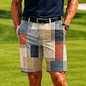 economico Pantaloni Corti Stampati-Per uomo Geometrico Plaid Color-blocking Bermuda Pantaloncini casual Pantaloncini da golf Misura del girovita medio Business Casual Lavoro Golf Vacanza al Mare Pantaloncini a vita piatta con 4 tasche
