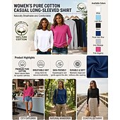  نسائي 100% Cotton تي شيرت بلايز لون الصلبة كلاسيكي كاجوال كم طويل رقبة دائرية قمصان عادية فضفاض مناسب للبس اليومي أزرق أبيض أسود وردي بلاشيهغ رمادي فاتح الشتاء الربيع، الخريف، الشتاء، الصيف