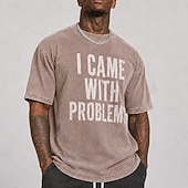  Camiseta masculina "I came with problems" 100% algodão, lavagem ácida, tecido pesado, manga curta, estampa DTG, gola redonda, moda casual, para o dia a dia, férias, nas cores azul, preta e vermelha,