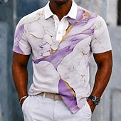cheap Men's Geometric Polo-Men's Marble Polo Shirts Short Sleeve Polo Shirts Collared Shirts Lapel Casual Athleisure 3D Print Buttons Spring &amp; Summer Blue Purple Green