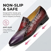 tanie Skórzane mokasyny premium-bordowe mokasyny męskie z wytłoczonym wzorem krokodyla, wsuwane buty wizytowe, eleganckie buty ze szpiczastym noskiem na wesele, bankiet, wieczorne imprezy