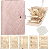 economico Portagioie e porta trucchi-Astuccio da viaggio per gioielli, pratico astuccio in pelle per gioielli da donna, con 5 pochette in velluto rimovibili per orecchini, anelli, collane e accessori da viaggio anti-groviglio.