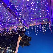 tanie Solarne lampy ogrodowe-Sznur świetlny z soplami LED, zasłona okienna z soplami, gwieździste światełka na wesele, do sypialni, ogrodu, patio, na zewnątrz i do wewnątrz