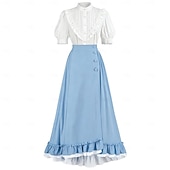 halpa Asusteet-Setti Retro / vintage Renessanssi Cottagecore Epäsymmetrinen Nilkkapituinen Hameet Pusero / hame Pitkähihainen Lempeä nainen Naamiaispuku Naisten Fantasia Karnevaali Juhla Renessanssin messut Aikuiset