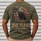  4th of July 2026 250th Men's Eagle American Flag 100 Cotton Acid Wash Heavyweight T-shirt Short Sleeve T shirt DTG Crew Neck Shirt Fashion Daily Holiday Spring Summer Clothing Apparel
