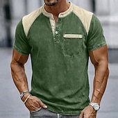 cheap Casual Henley Tee-Men's T Shirt Henley Shirt 100% Cotton Acid Wash Shirt Tee Top Short Sleeve Plain Vintage Streetwear Casual Color Block Garment Dyed Raglan Sleeves Henley Casual Home Street Fall &amp; Winter Summer