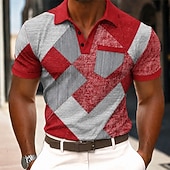  Homme Bloc de Couleur Géométrique Polo Manche Courte Polos Chemises à Col Vêtement décontracté de travaile Extérieur Athleisure Tenue quotidienne Impression 3D Boutons Maille Respirante Printemps