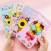  4 biglietti di ringraziamento per insegnanti, biglietti di ringraziamento fai da te con fiori in feltro 3D per la festa degli insegnanti, la laurea, il ritorno a scuola, assortiti biglietti di auguri