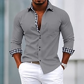 cheap Men's Non Iron Shirts-Men's Shirt Dress Shirt Button Down Shirt Non Iron Shirt Color Block Casual Daily Light Pink Light Blue Black White Long Sleeve Turndown All Seasons Clothing Apparel Patchwork
