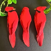 preiswerte Skulpturen-3-5 künstliche rote Spatzen als Hängeornamente, naturgetreue Vogeldekorationen aus Kunstfedern, geeignet für drinnen und draußen, z. B. für Zuhause, Garten, Weihnachtsbaum, Weihnachtsfeiern und