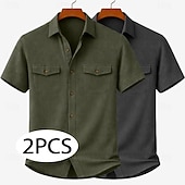 economico Camicie da lavoro da uomo-Da uomo Camicia Camicia casual Camicia di Velluto a Coste Camicia con Bottoni Bianco + giallo Beige + nero Bianco+Beige Verde militare + nero Blu navy + giallo Manica Corta Semplice Colletto a Camicia