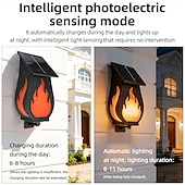 cheap Outdoor Wall Lights-1 Pc Outdoor Solar Flame Wall Light – Waterproof Flickering Fire Effect LED Garden Path Yard Patio Lawn Porch Decorative Lamp, Energy Saving for Summer Party, Camping &amp; Villa Ambiance