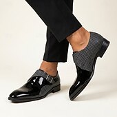 cheap Classic Dress Shoes-Men's Black Patent Monk Strap Dress Shoes, Pointed Toe Formal Shoes, Elegant Business Shoes for Wedding, Office, Party
