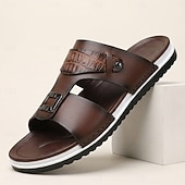 ieftine Șlapi Bărbați &amp; Flip-Flops-Sandale bărbătești maro cu toc plat – sandale de vară cu vârful deschis, respirabile, încălțăminte confortabilă de resort pentru croaziere, călătorii, la piscină și timpul liber de zi cu zi