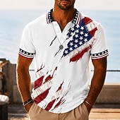 tanie Patriotyczne 250 Pola-2026 250. Męskie koszulki polo z amerykańską flagą USA Krótki rękaw Koszule polo z kołnierzykiem Casual Athleisure Ubranie na festiwal 3D Druk Guziki Oddychająca Siatka Wiosna i Lato Biała 1 Biała 2