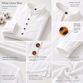  Men Shirt Linen Shirt Summer Shirt Casual Shirt Button Up Shirt Plain Casual Daily Black White Pink Sky Blue Long Sleeve Band Collar Spring & Summer Summer Clothing Apparel Buttons