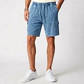 preiswerte Lässige Shorts-Herren-Cargoshorts mit Acid-Wash-Effekt – elastischer Bund mit Kordelzug – blau