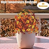  24 inch kunstmatige herfstbloemensteker voor buiten, nepchrysant, violette buxus, bolvormige bomen, Thanksgiving, Halloween, UV-bestendige tuinstekers voor de tuin &gazon, kleurecht, zwaar zijden