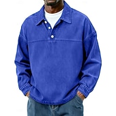  Camisa Polo Masculina SoftFade™ Em Algodão Casual Clássica Para Férias Manga Longa Moda Básica Cor Sólida Simples Estilo Vintage Lavado Inverno Primavera e Outono Verde Claro Rosa Azul Marinho Verde