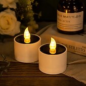 baratos Luzes de velas-Velas solares à prova d'água ao ar livre luz crepúsculo ao amanhecer iluminação de jardim ao ar livre reutilizável velas de chá led para lanterna jardim acampamento e lâmpada de decoração de casa