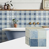 abordables Papel pintado-24 adhesivos 3D para azulejos de pared, adhesivos autoadhesivos para salpicaderos con efecto de azulejo y patrón a cuadros, paneles de pared impermeables y removibles para cocina, dormitorio, sala de