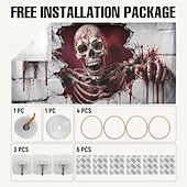  Halloween Garage Door Cover 3D Illusion Skeleton Large Outdoor Halloween Backdrop Decorations House Banner Yard Porch Holiday Party Decor