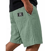 abordables Clásico-Hombre Pantalón corto Pantalones cortos de lino Pantalones cortos de verano Pantalones cortos casuales Correa Cintura elástica Un Color Comodidad Ligero Longitud de la rodilla Casual Diario Exterior