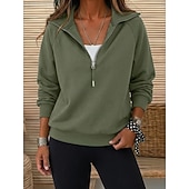  Mulheres Moletons Patchwork Quarter Zip Côr Sólida Casual Manga Longa Lapela Casual Ao ar livre Azul Branco Cáqui Preto Rosa Outono Inverno