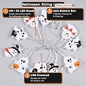 cheap Indoor &amp; Party Lighting-Halloween String Lights, 19.7FT 40 LED Cute Ghost Pumpkin Bat Fairy Lights, USB or AAA Battery Powered Halloween Decorations for Bedroom Living Room Party Indoor Decor