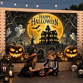billiga Väggtapeter-halloween bakgrund glad halloween hemsökt hus väggtapet månen fladdermus natt utomhus bakgrund väggbonad för uteplats gård veranda staket barnfest fotobåsdekor
