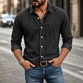 baratos Camisas casuais inteligentes masculinas-Masculino Camisa Social Camisa casual Tingimento em peça Camisa Acid Wash Preto Vinho Azul Marinha Roxo Verde Manga Longa Tecido Colarinho de Camisa Casual Diário Botão para baixo Roupa Algodão
