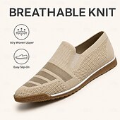 cheap Slip-On Casual Shoes-Men's Knit Slip-On Shoes, Breathable Woven Casual Loafers for Walking, Travel and Everyday Wear