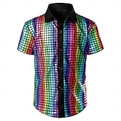 cheap Tops-Retro Vintage 1970s Disco Shirt Short Sleeves Shiny Metallic Fancy Dress Men's Carnival Costume Halloween Carnival Masquerade Music Festival Party / Evening Nightclub Adults' Shirt Spring &amp; Summer