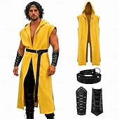 cheap Outfits-Retro Vintage Medieval Renaissance Waist Belt Hooded Cloak Arm Guards Sleeveless Archer Ranger Solid Color Fancy Dress Men's Fantasy Masquerade Party Renaissance Fair LARP Adults' Cloak Waist Belt
