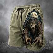  Halloween Per uomo Animale Lupo Divertente Pantaloncini da mare Pantaloncini da Surf Costume nuoto a pantaloncino Misura del girovita medio Streetwear Hawaiano Vacanza al Mare Tasche Laterali fodera