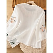  Blusa Ricamata da Donna Floreale Stilosa Casual Maniche 3/4 Collo a Giro Regular Tops Casual Quotidiano Bianco Rosa Grigio Estate Primavera