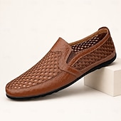 billiga Slip-On vardagsskor-Herrloafers i kohud och andningsbara mesh, bekväma vardagsskor med gummisula för vardagsbruk