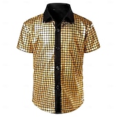 cheap Tops-Retro Vintage 1970s Disco Shirt Short Sleeves Shiny Metallic Fancy Dress Men's Carnival Costume Halloween Carnival Masquerade Music Festival Party / Evening Nightclub Adults' Shirt Spring &amp; Summer