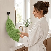 abordables Ustensiles et gadgets de cuisine-Lot de 2 serviettes de toilette en feuille de bananier, douces et suspendues en polaire corail, ultra-absorbantes et à séchage rapide, idéales pour la cuisine, la salle de bain, les toilettes, le