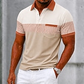 abordables Polo à blocs de couleurs pour hommes-Homme Bloc de Couleur Rayé Polo Manche Courte Polos Chemises à Col Vêtement décontracté de travaile Extérieur Athleisure Tenue quotidienne Impression 3D Boutons Été Printemps Bleu Rouge Marron