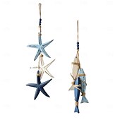 cheap Decorative Lights-Lighted Wooden Fish &amp; Starfish Wall Decor – Beachy Wall Decor with Warm LEDs, Coastal Nautical Hanging Decor for Bathroom, Porch &amp; Beach House