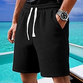 baratos Calções Estilo Casual-Homens Calções Waffle Calção Shorts de verão Shorts casuais Com Cordão Bolsos Cintura elástica Tecido Conforto Respirável Curto Ao ar livre Férias Desporto Casual Preto Branco Micro-Elástica