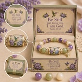  Kolibri-Garten-Glaubensarmband, limitierte Auflage 2026, inspirierendes christliches Perlenarmband mit Kolibri &Blumenanhänger, Bibelvers aus Psalm 46,10, Geschenkidee für Frauen, religiöser Schmuck