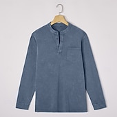 baratos Camiseta Henley Casual-Homens Camisa Henley Camisa 100% algodão com lavagem ácida Camiseta Manga Longa Vintage Retro Vintage Casual Estilo vintage Lavado Henley Casual Primavera Outono Todas as Estações Castanho Escuro